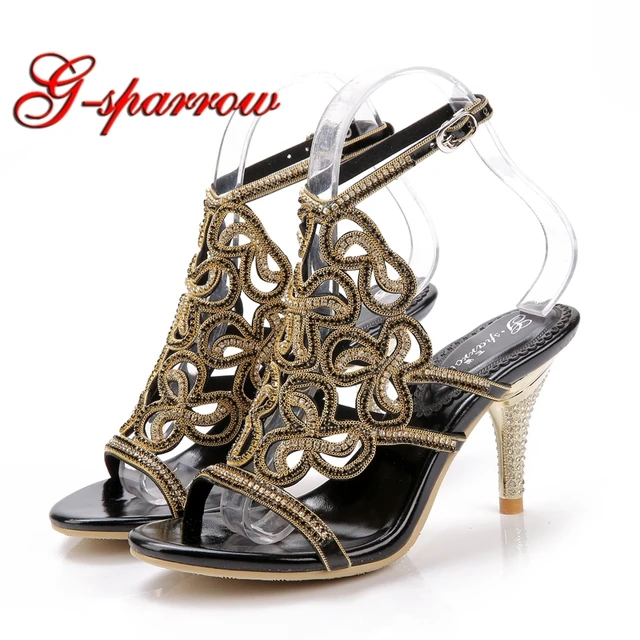 Alto Imitación Diamantes Negras Tacón De Verano Sandalias tsQdChr