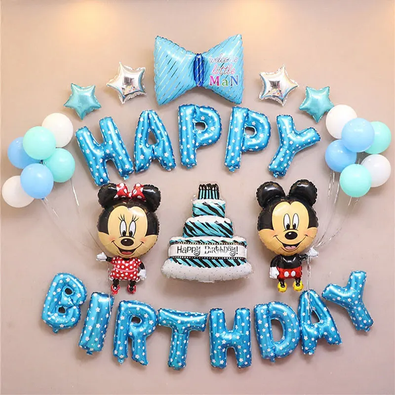 33 шт/лот большой набор для торта Микки и Минни, Комбинированный воздушный шар, латексные фольгированные шары, украшения для дня рождения, детские товары, globos - Цвет: Небесно-голубой