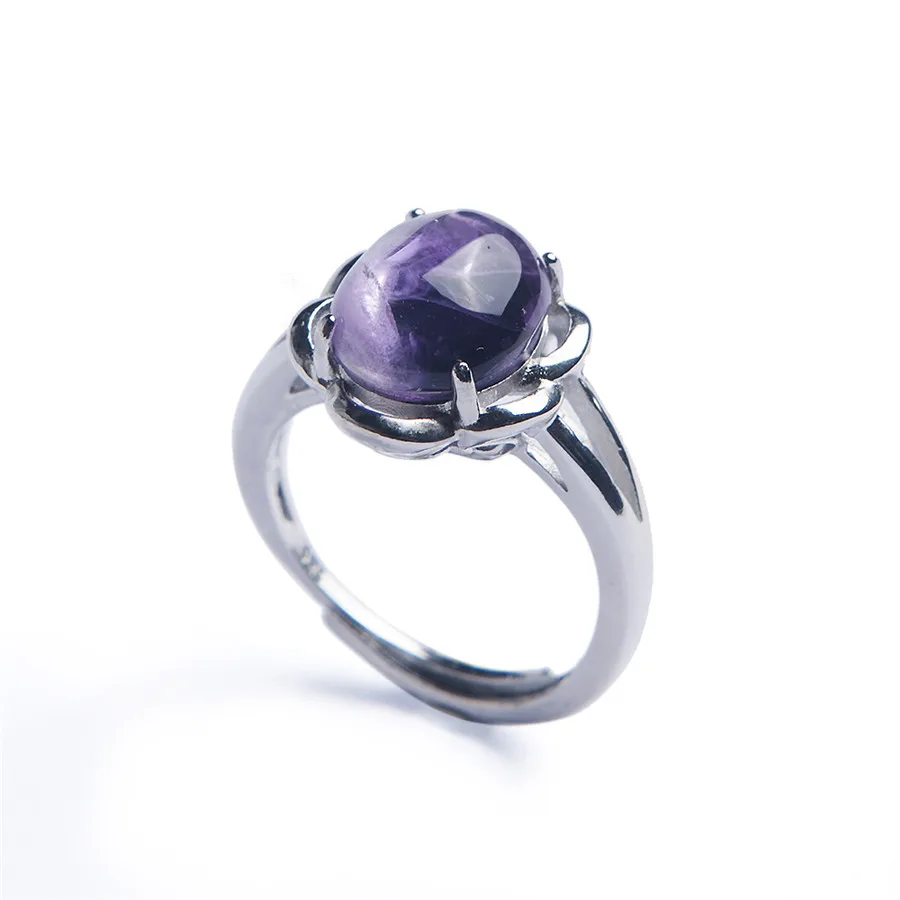 

Drop Shipping Genuine Purple Natural Amethyst Ring Woman Lady Fashion 925 Silver Crystal Party Wedding Ring Adjustable Size