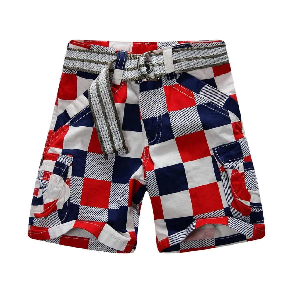 

2015 new arrival baby boy plaid shorts adjustable waist with belt cotton 100% XKK04