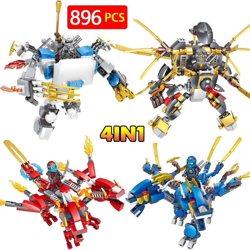 

LegoINGLYS Ninjagoed Movie Can be Combinable Mech 4 in1 Building Blocks Mini Action Figures Plastic Bricks Toys For Children