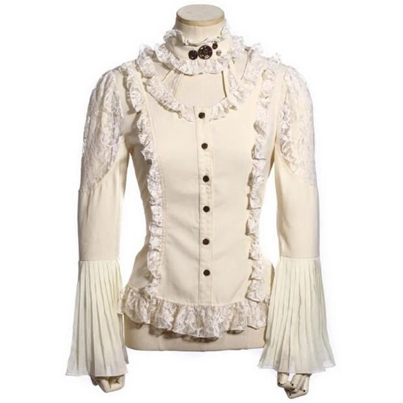 Винтажная блузка с длинными расклешенными рукавами и шнуровкой на спине в стиле стимпанк, викторианская блузка с лямкой на шее SP175WI