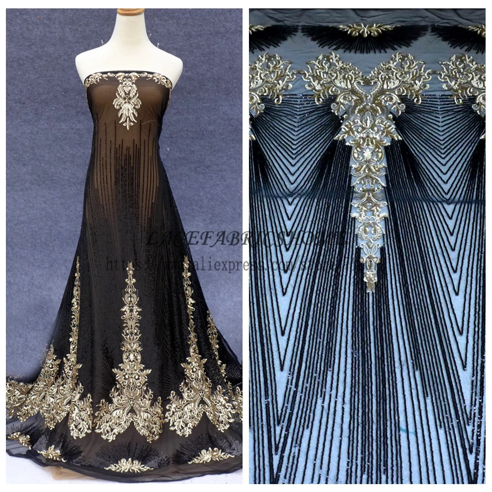 1 ярд Новый модный стиль Blak &amp gold/ black /white блестки на сетке вышитые