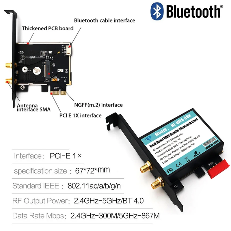 NGFF (M.2) ключ рабочего вайфай карты pc адаптер pcie 1X интерфейс поддержка 802 11 A/B/G/N/AC