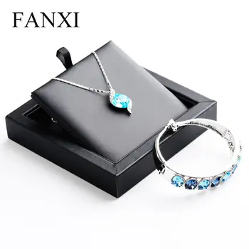 

FANXI Exquisite Jewelry Display Tray Beige or Black Linen Leather Necklace Bangle Exhibitor Tray Holder Box Jewelry Organizer
