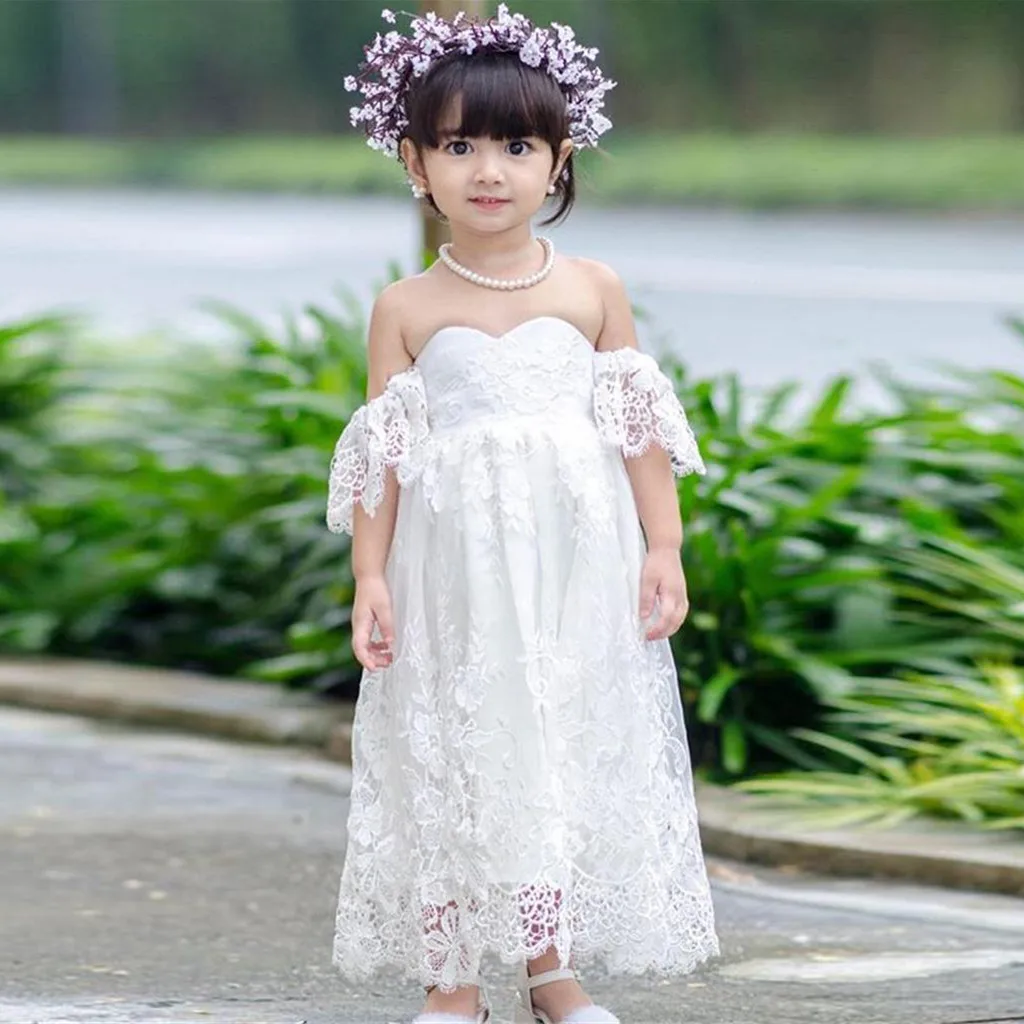 

Toddler dresse Kids Baby girls princess dress Lace Off Shoulder summer clothes for girls Party Pageant Dresses summer dress