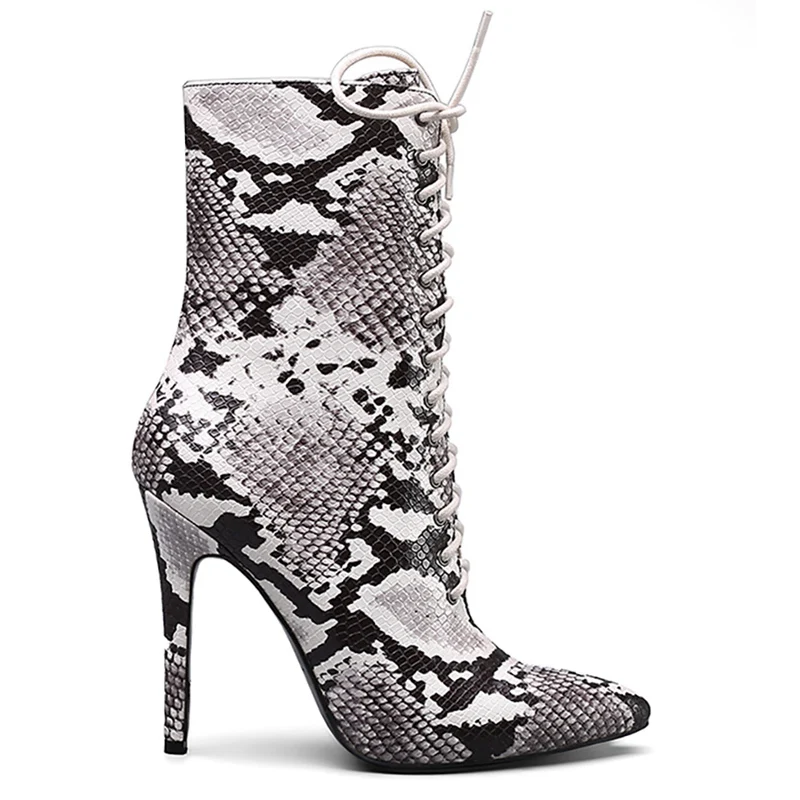 Serpent Mince À Anovishana Grey Imprimé Pointu Lacets Talons Bout Femme Bottes Bottines Grande Femmes Hauts Chelsea Courtes Glissière Siz SzpMVqUG