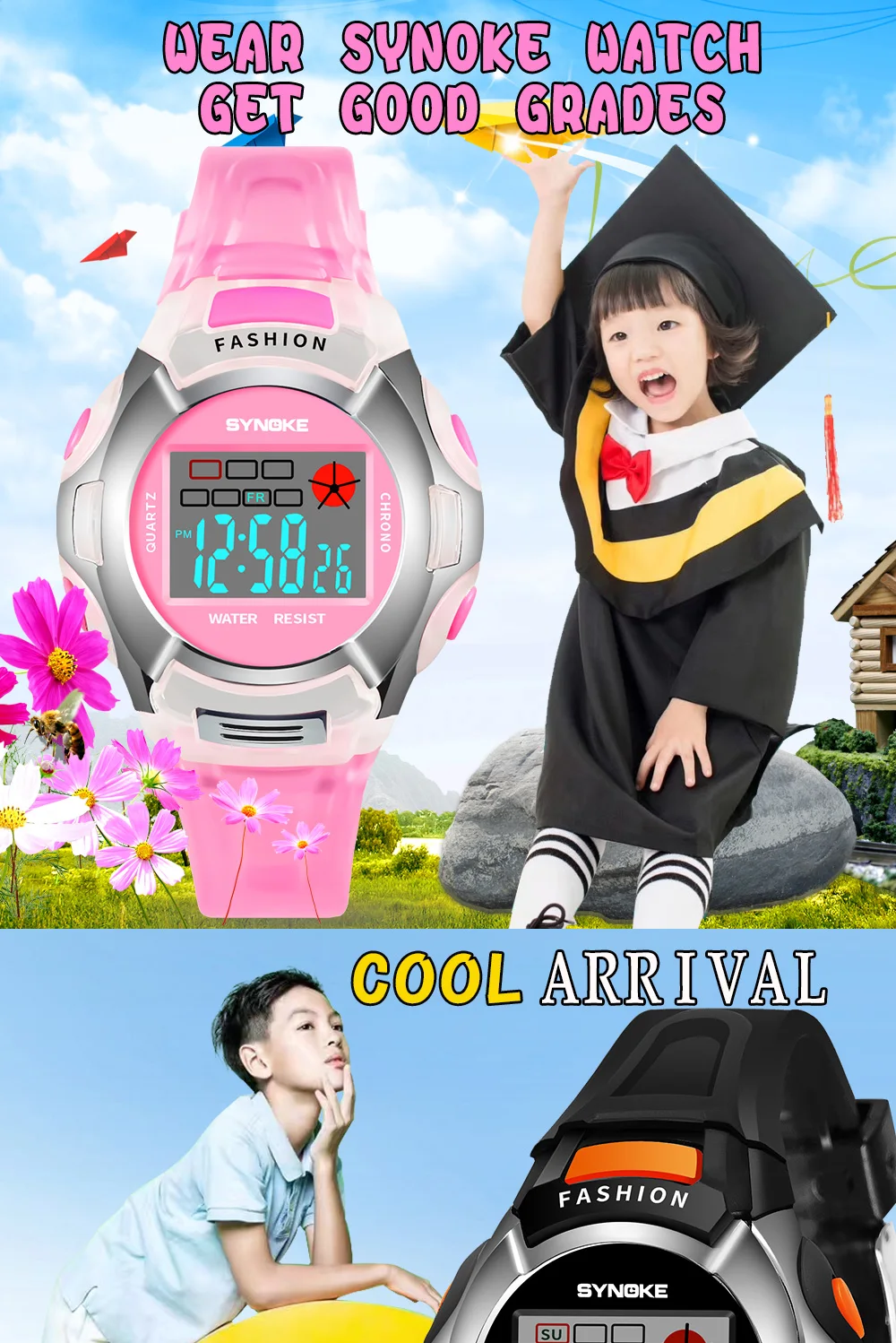 SYNOKE водостойкие детские часы для мальчиков светодиодный светодиодные цифровые спортивные часы пластиковые детские будильник Дата