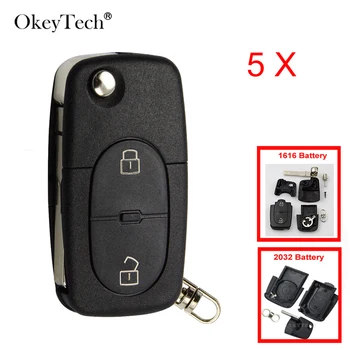 

Okeytech 5pcs/lot Flip Folding Remote Key Shell Cover Fob For Audi A2 A3 A4 A6 A8 TT Uncut Blade Fob Case 2 Button Free Shipping