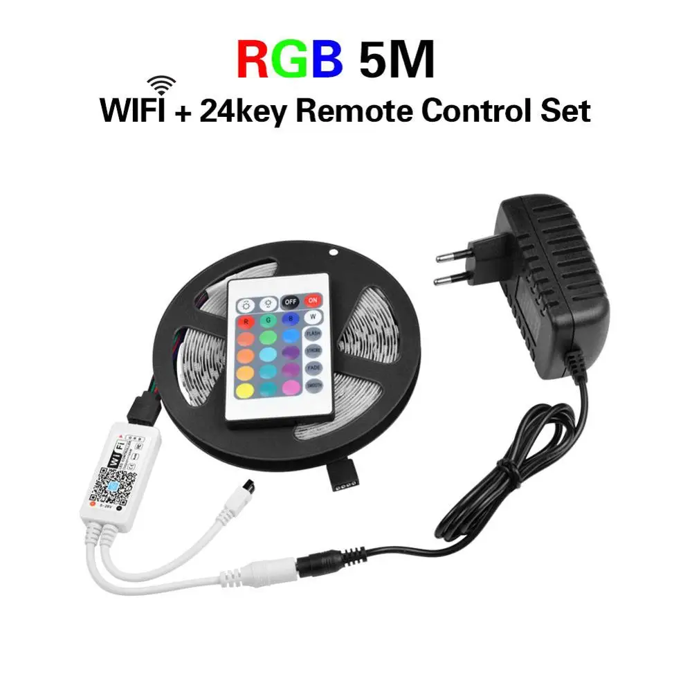 RGB RGBW RGBWW wifi 5 м 5050 Светодиодная лента светильник водонепроницаемый гибкий светодиодный Диодная лента wifi контроллер+ 12 В адаптер питания EU/US - Испускаемый цвет: RGB WIFI Remote