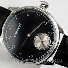 E1526, corgeut 44 мм черный циферблат полированный корпус ручной обмотки 6498 мужские часы