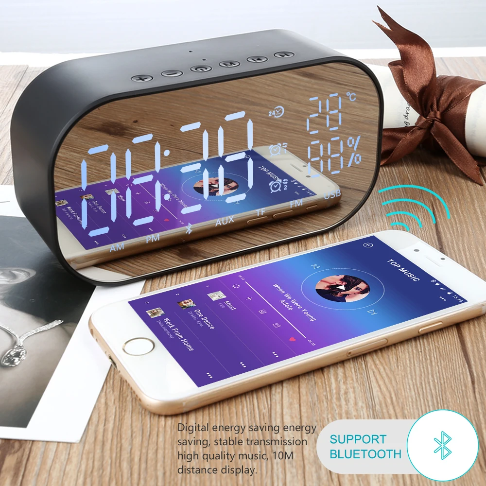 TOPROAD Часы Bluetooth динамик громкой связи беспроводной стерео музыкальный плеер динамик s поддержка температуры дисплей FM радио TF линия в