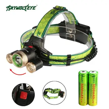

skywolfeye 3 LED Headlight Zoomable 22000 LM T6 4 Modes Rechargeable USB Lamp+2X 18650 Li-ion Batteries