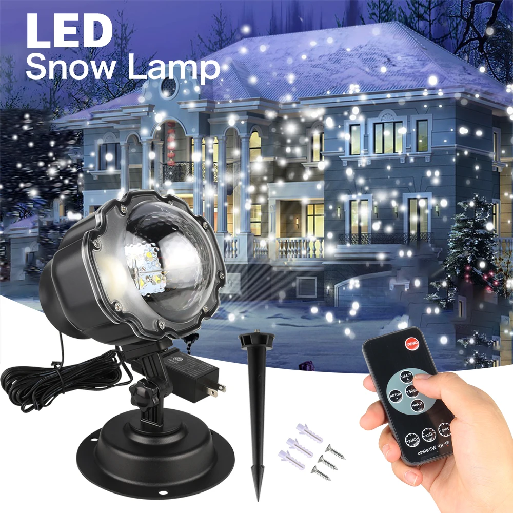 LED Christmas Moving Snowfall Laser Projector Lamps Snowflakes Outdoor LED Stage Light For Holiday Party Landscape Garden