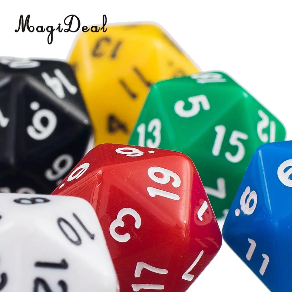 MagiDeal Novelty 6Pcs D20 Gaming Dice Twenty Sided Die RPG D&D Six Opaque Colors for Funny Family Party Pub Club Dice Game Sport