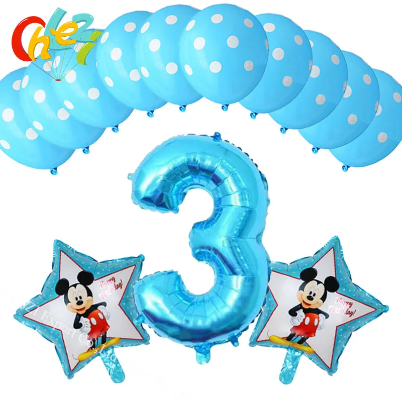 13 шт. Голубой комплект одежды для мальчиков для дня рождения надувные шары Mickey Мышь вечерние украшения номер От 1 до 3 лет baby shower гелия точка латексные детские игрушки Воздушные шары - Цвет: 3