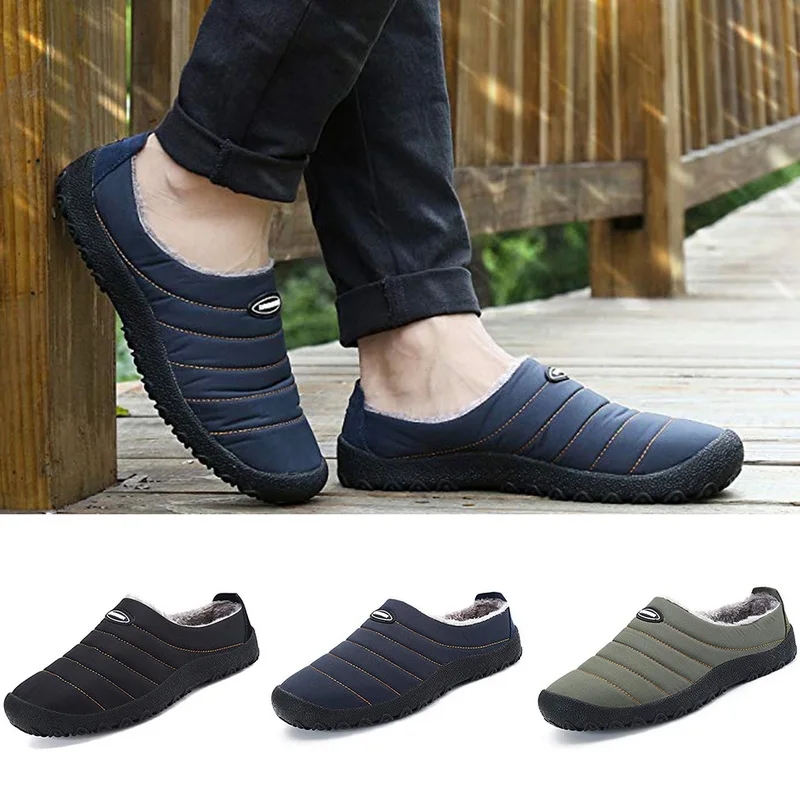 

HEFLASHOR Men winter plus velvet warm cotton shoes home non-slip shoes with wear dual-use half-heeled boy hombre zapatos