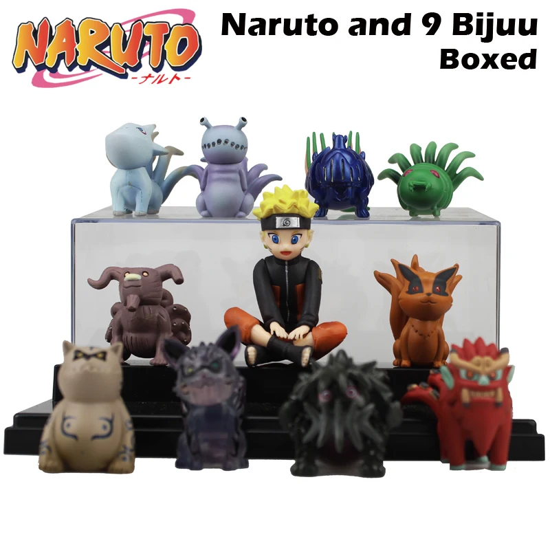 

10pcs Cute Mini Naruto Anime Naruto and 9 Bijuu Child Ver. Solid Set Boxed PVC Action Figure Collection Model Doll Toys Gift