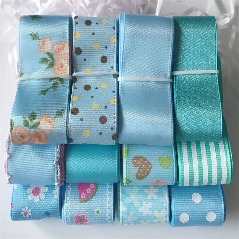 Free Shipping Light Blue Colors Ribbon Set Mix Ribbons, 1 Yard For Each