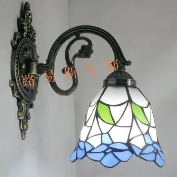 

Tiffany blue flower alloy wall lamp bedroom bedside mirror before the Mediterranean sun room balcony hallway lighting Korean