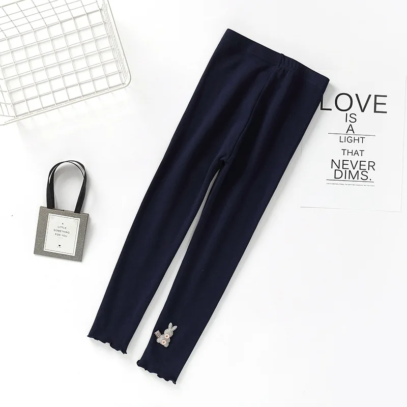 Navy Pants Весенне-осенние детские леггинсы для девочек, эластичные детские штаны с милой аппликацией кролика, хлопковые обтягивающие брюки для девочек, леггинсы, Новинка - Цвет: Navy Pants