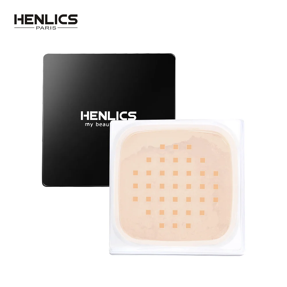 

HENLICS Smooth Loose Powder Makeup Transparent Finishing Mineral Powder Oil control Cosmetic Setting face powder With puff