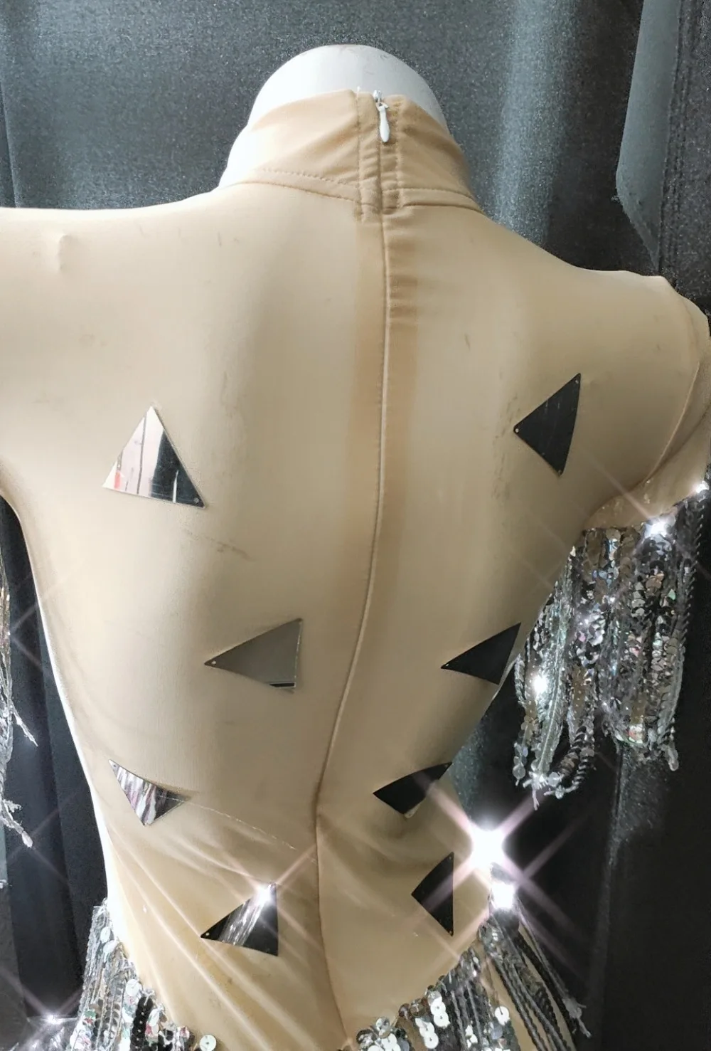 Серебряные зеркала сверкающие блестки кисточки телесного цвета сетка боди для