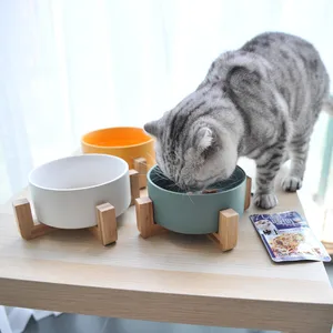 Миска для кошек и собак, кормушки, круглая керамическая чаша, щенок, кошка с полкой, устройство для питьевой воды, милое мультяшное блюдо для еды, товары для домашних животных - изображение