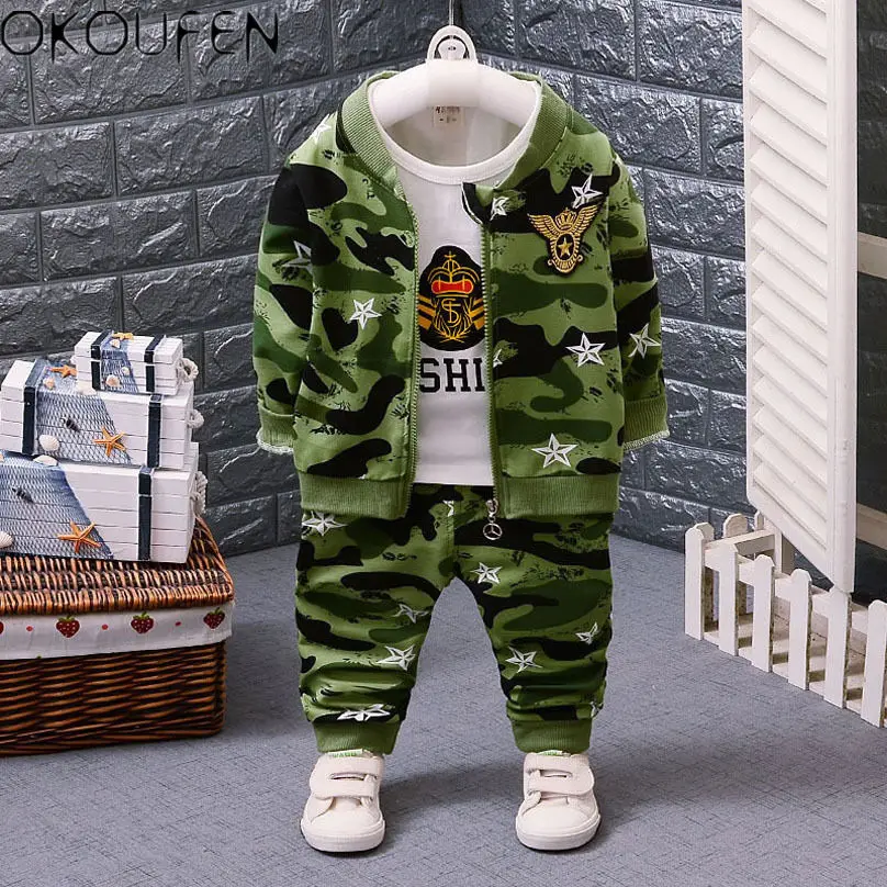 

DIIMUU Baby Boys Camouflage Clothes Sets Kids Boy Outfits Coat + T-Shirt + Pants