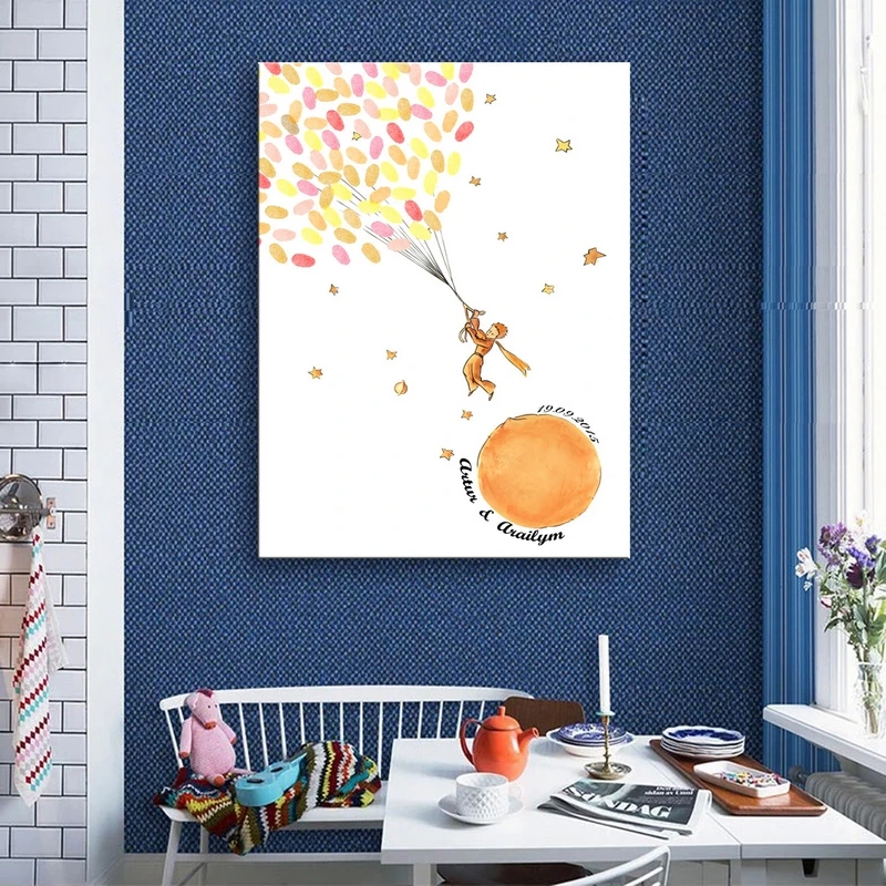 

Free Custom Little Prince Fingerprint Signature Canvas Painting Gift Wedding Decoration Diy Guest Book Gifts For Boys Girls