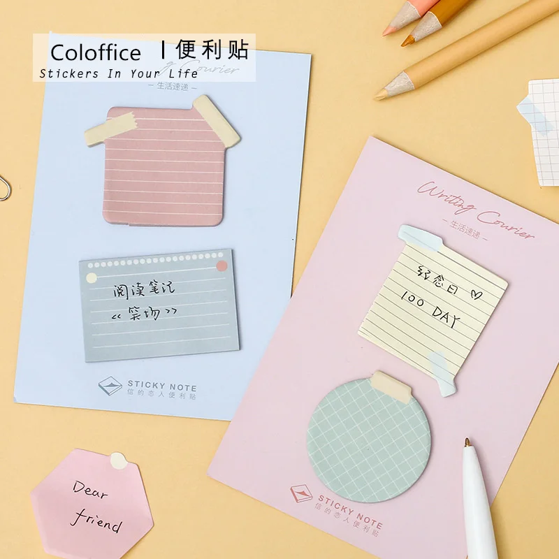 

Coloffice 2PCs/Set Korean Stationery Girl Favorite Series Memo Pad Creative Shape Sticker Notes N Times Office Message Notes