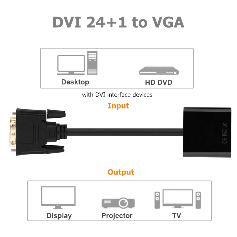 Rankman 1080P DVI to VGA Adapter Cable DVI 24+1 24+5 Male to VGA Female Video Converter Adapter for TV PS3 PS4 PC Display