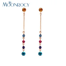 MOONROCY, Прямая поставка, циркониевые модные ювелирные изделия, длинные разноцветные Серьги с австрийскими кристаллами, розовое золото, для женщин и девушек