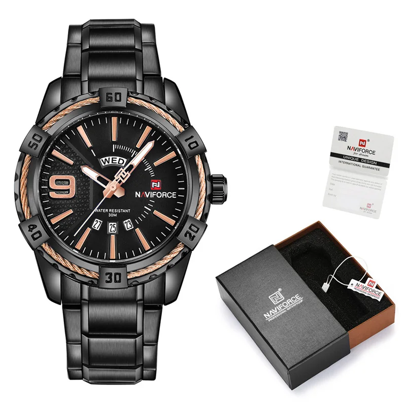 NAVIFORCE модные повседневные часы для мужчин водонепроницаемые кварцевые военные спортивные часы мужские часы с коробкой набор для продажи Relogio Masculino - Цвет: BG-Box-B