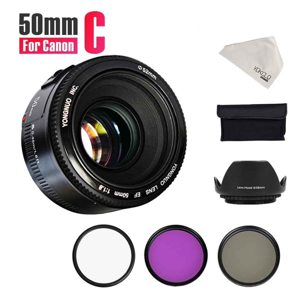 2018NEW YONGNUO YN50mm объектив с фиксированным фокусом EF 50 мм f/1.8 AF/MF линзы Большой