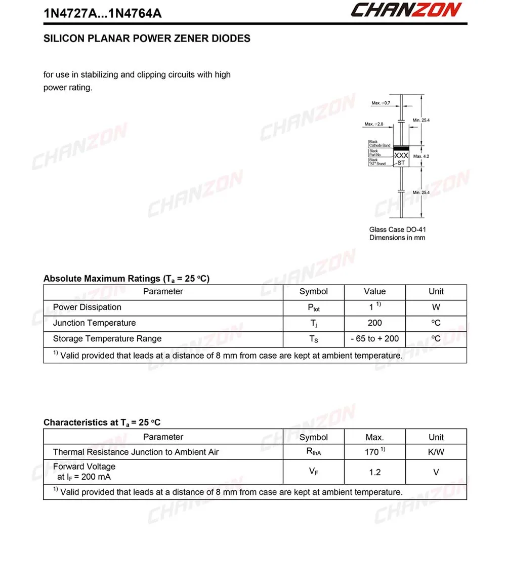 (100 шт.) 1N4727A 1N4727 силовой стабилитрон диод 1 Вт 3 в DO 41 (Φ) осевой вольт 1N 4727A IN4727A|Диоды|