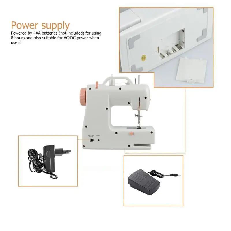 Портативная Автоматическая швейная машина для AC110-220V, электрическая швейная машина, встроенный светильник, бытовая машина для починки, швейные принадлежности