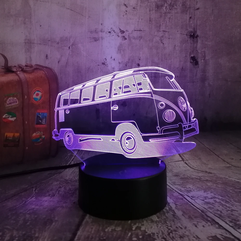 Nuevo 2018 3D Lamparas patrulla autobús LED 7 cambio de Color de luz de la noche dormitorio lámpara decoración niño chico de Navidad halloween juguete de regalo Nuevo 2018 3D Lamparas patrulla autobús LED 7 cambio de Color de luz de la noche dormitorio lámpara decoración niño chico de Navidad halloween juguete de regalo