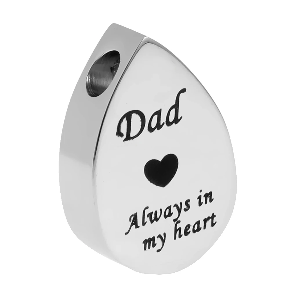 Classic Teardrop Stainless Steel Always in My Heart Mini Urn Memorial Keepsake Pendant for Earring Necklace Keyring Charms