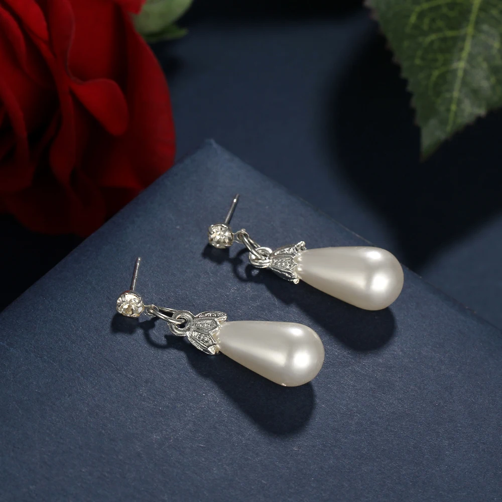 Vintage Water Drop Earrings Bridal Jewelry Set For Women African Beads Simulated Pearl Wedding Jewelry Set Bijoux Necklace 2018