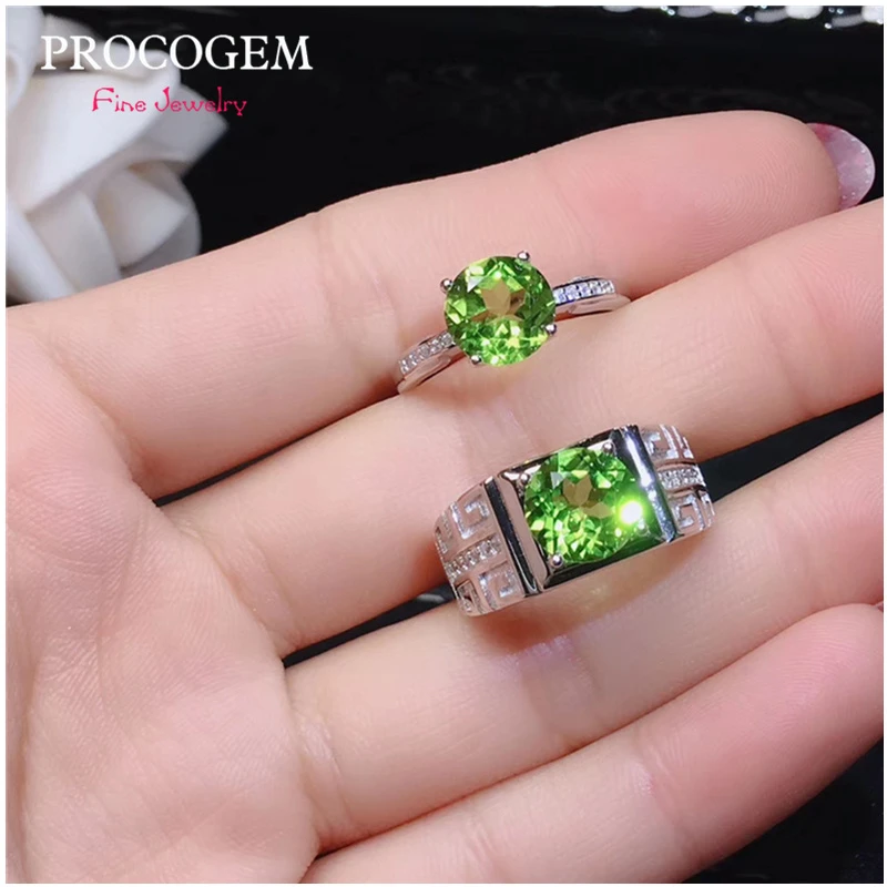 Natural Peridot Jewelry Set Natural Peridot Ring Pendant Earrings White Gold Plated S925 Sterling Silver Peridot Jewelry Set