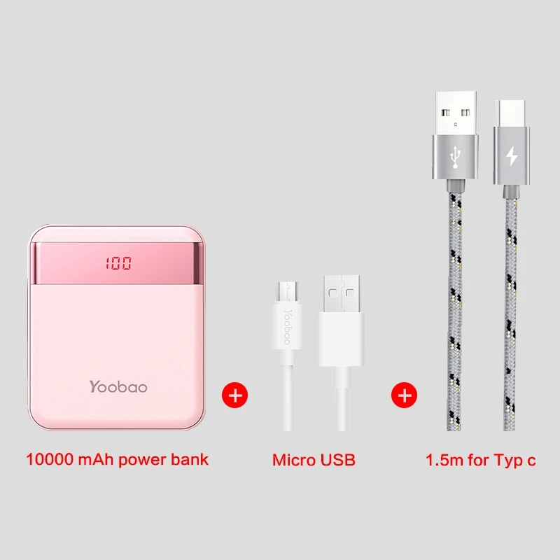 Yoobao mi ni power Bank, 10000 мА/ч, милое зарядное устройство, портативное зарядное устройство, внешняя батарея, повербанк для Xiaomi mi 2, для телефона huawei P9 - Цвет: pink type-c