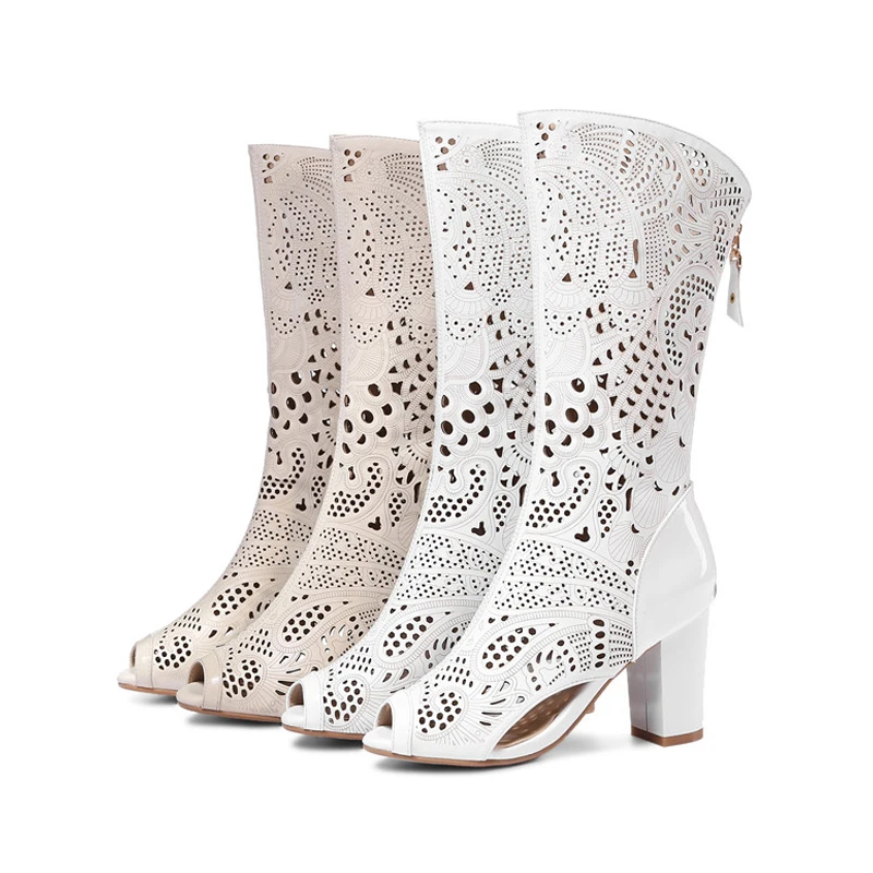 Doratasia/новые женские туфли из натуральной кожи на высоком каблуке; женская обувь с застежкой-молнией; повседневные летние ботинки; Цвет белый; хорошее качество; Брендовая обувь