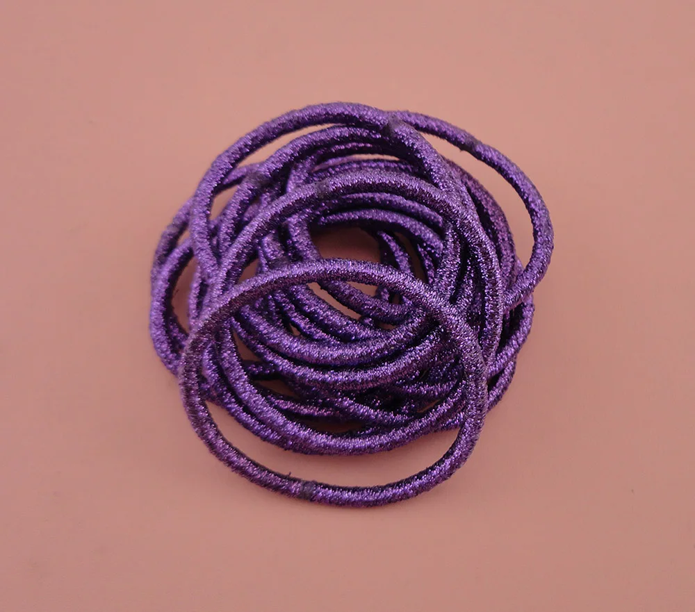 50PCS 4mm Medium Purple glitter elastic hair bands ponytail holders