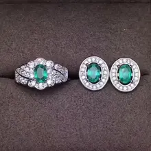 Отличающаяся хорошей устойчивостью натуральный 4*6 мм колумбийский изумруд s925 стерлингового серебра Благородный ювелирные украшения для женского натуральный зеленый драгоценный камень серьги кольцо
