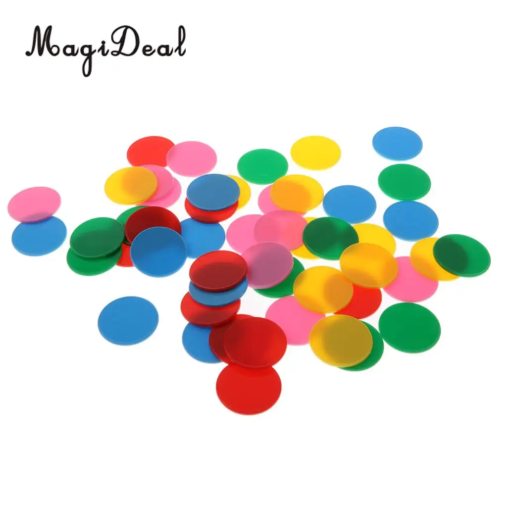 50Pcs Maths Counters - Coloured Round (32mm) Kids Toddler Educational Number Arithmetic Sorting Counting Game Teaching Aids Toy