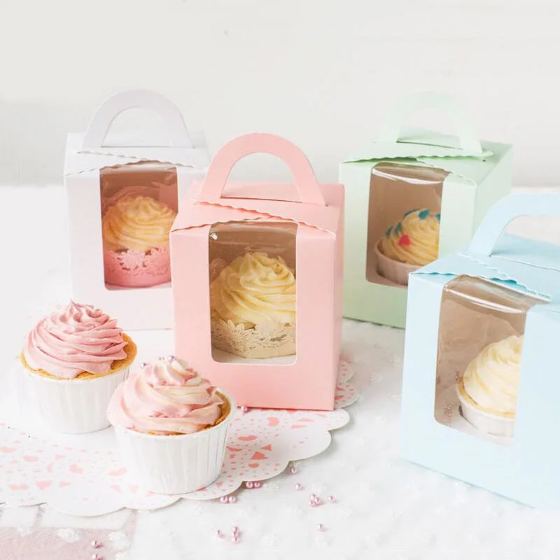Милая коробка для кексов с окошком и ручкой 50 шт./лот|Подарочные сумки упаковка| |