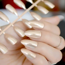 Красивые женские ногти цвета шампанского женские зеркальные накладные ногти на шпильках Модные Цветные кончики для дизайна ногтей 24 шт