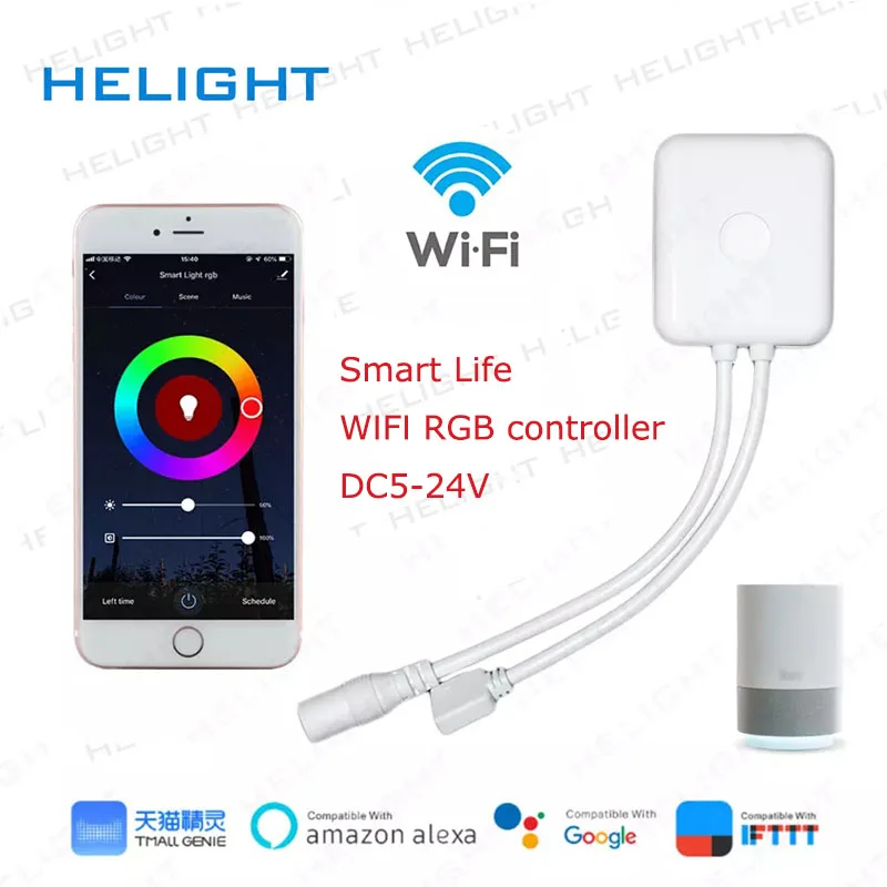 

DC5-28V Smart Life WIFI RGB strip controller Music controller By Amazon Alexa Google Home Phone Voice control for Strip light