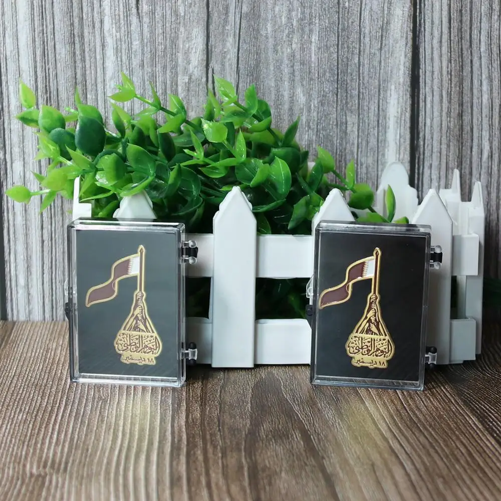 

Plating Gold Metal full in color Qatar National day flag badge with acrylic box
